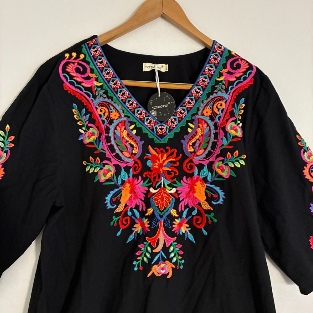 NEW YZXDORWJ Mexican Blouse Womens 3XL Embroidered Floral Peasant Boho Festival - Picture 3 of 9
